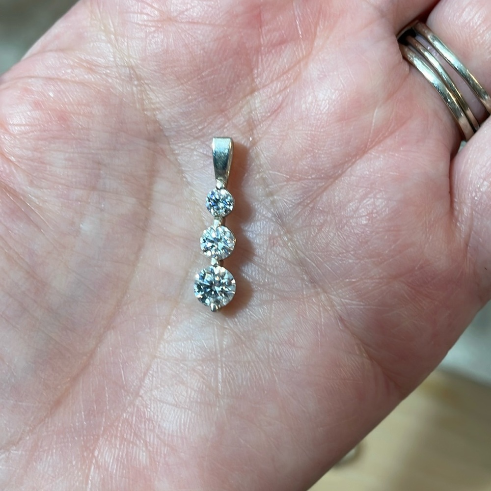Sterling and moissanite 3 stone pendant- 1 inch in length